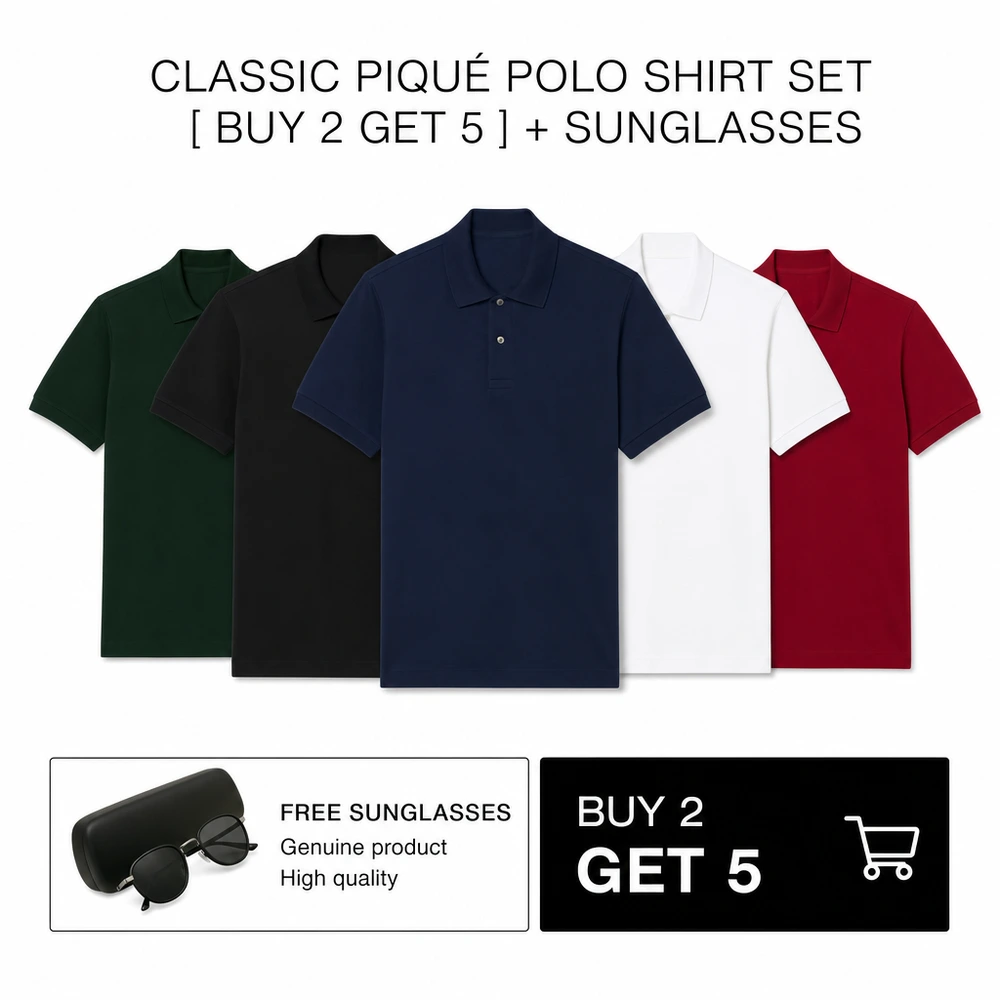 CLASSIC PIQUÉ POLO SHIRT SET [ BUY 2 GET 5 ] + SUNGLASSES