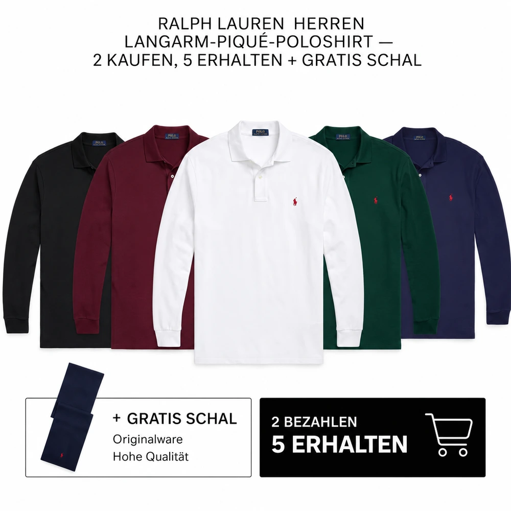RALPH LAUREN HERREN LANGARM-PIQUÉ-POLOSHIRT — 2 KAUFEN, 5 ERHALTEN + GRATIS SCHAL