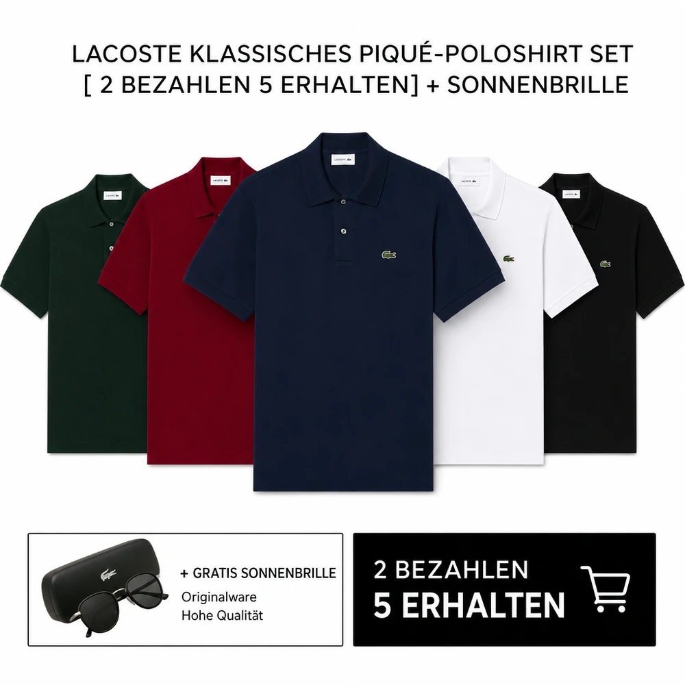 LACOSTE KLASSISCHES PIQUÉ-POLOSHIRT SET [ 2 BEZAHLEN 5 ERHALTEN] + SONNENBRILLE
