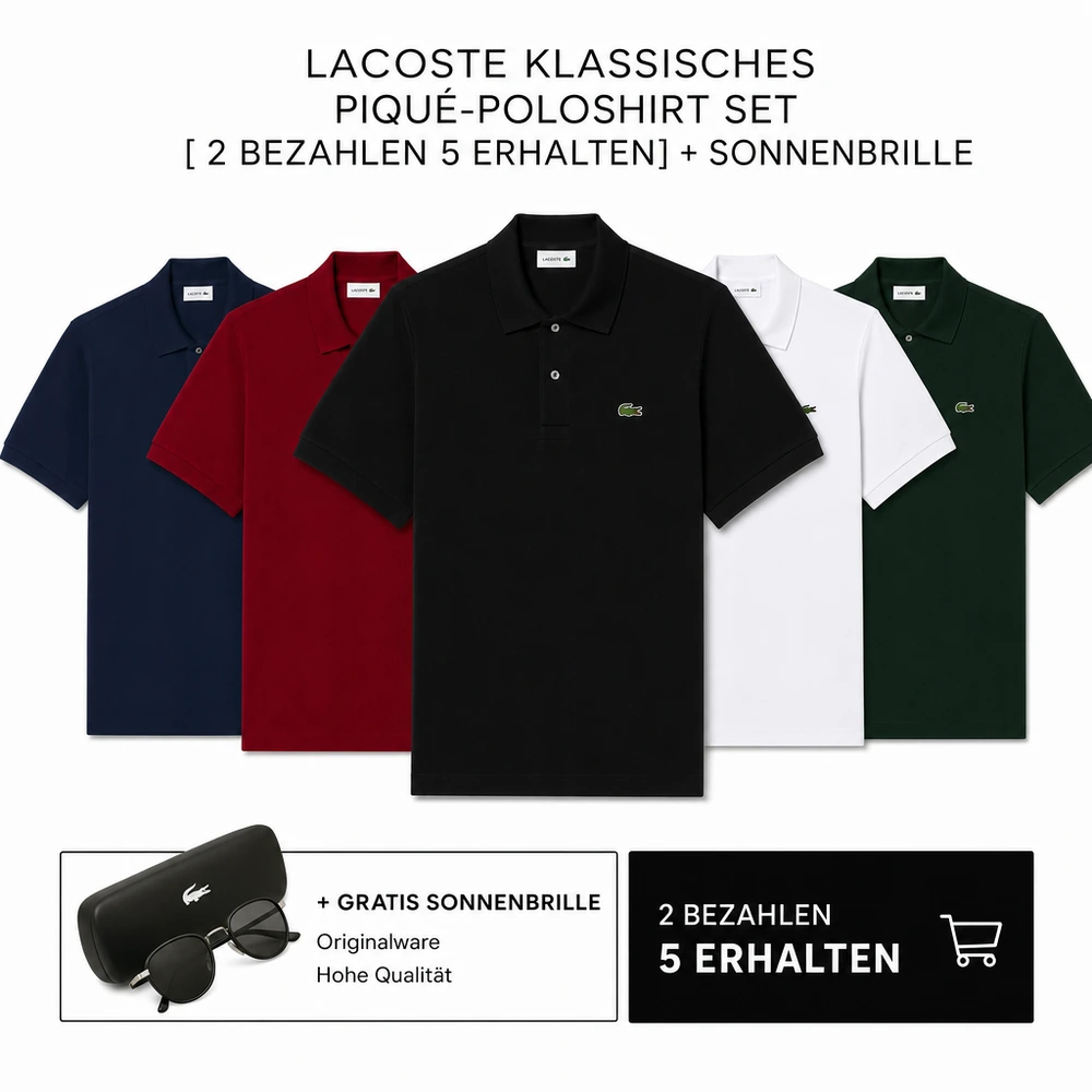 LACOSTE KLASSISCHES PIQUÉ-POLOSHIRT SET [ 2 BEZAHLEN 5 ERHALTEN] + SONNENBRILLE